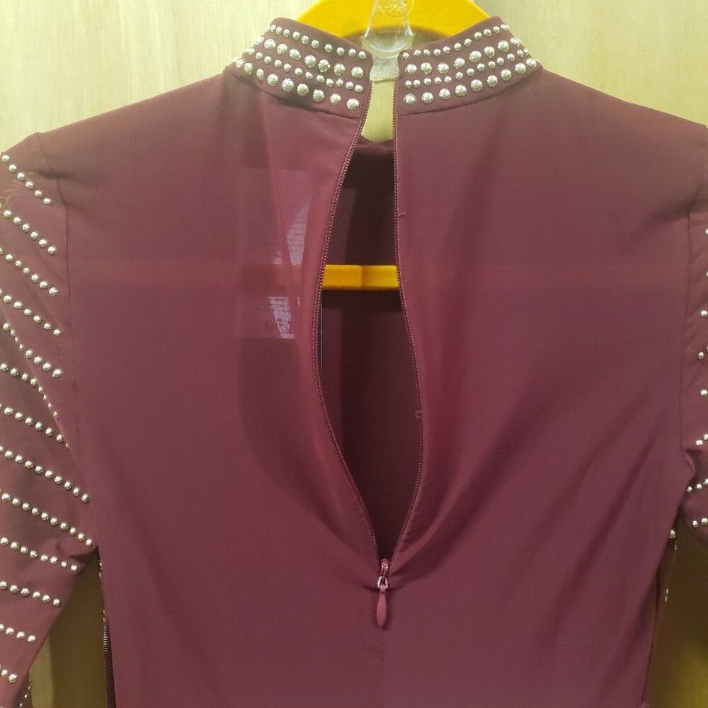 NWT Marciano by Guess Stella burgundy mesh mini dress w silver stud detail Sz 4 - Picture 9 of 9